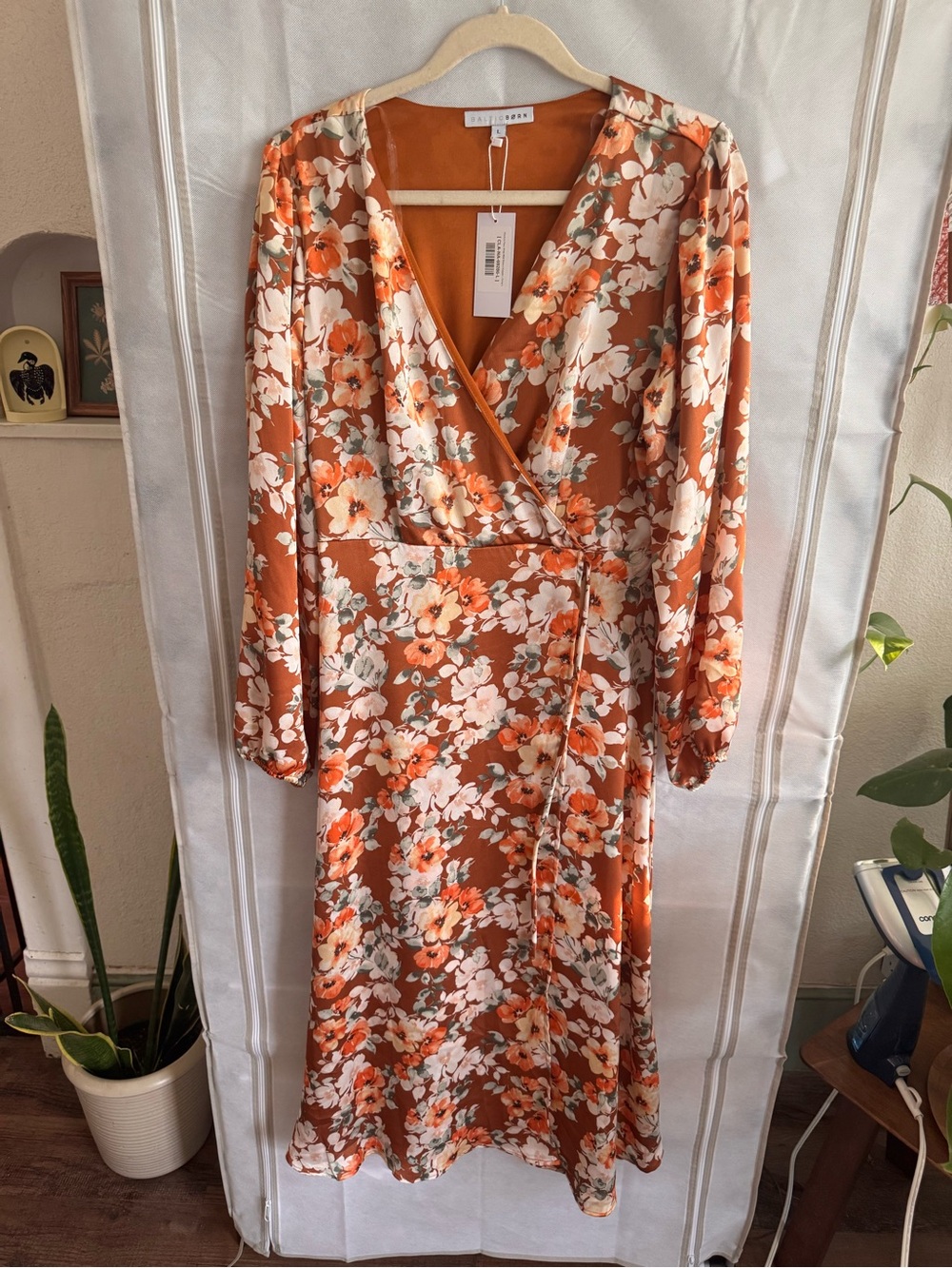 Baltic Born Orange Floral Wrap Midi Dress